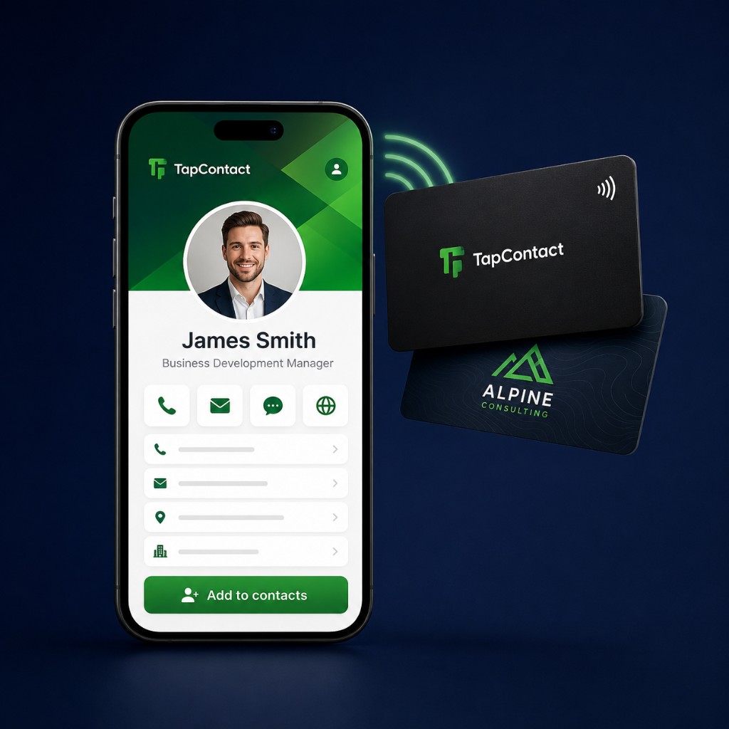 TapContact NFC business card opening a digital profile on a phone